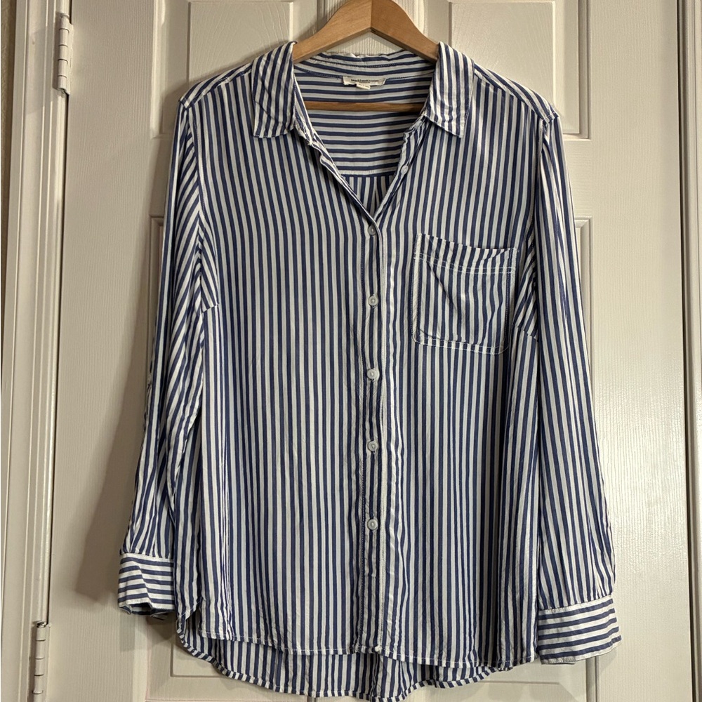 beachlunchlounge Blue and White Striped Button Down Shirt